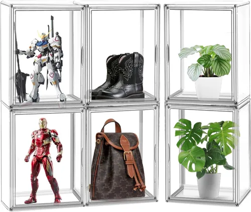 Miniatura 8 de Paquete de 2 cajas de zapatos de acrílico para armario, transparentes, apilables, tamaño 12 contenedores de almacenamiento de zapatos con tapas