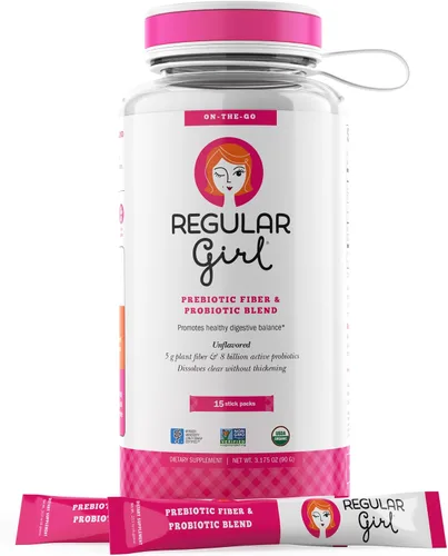 Miniatura 9 de Regular Girl Polvo orgánico, suplemento de fibra prebiótica y probióticos para mujeres, bajo FODMAP, 30 paquetes para llevar, sin sabor, 30 paquetes