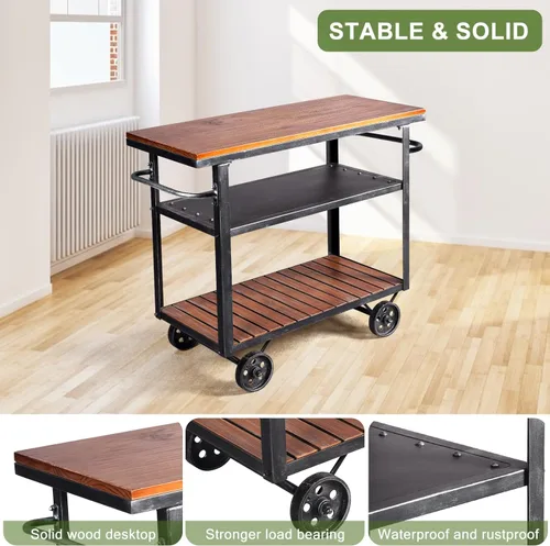 Miniatura 3 de Carrito de almacenamiento industrial de 3 niveles con ruedas para vino, estante de vino de metal con ruedas, cocina, bar, comedor, té, vino, carrito