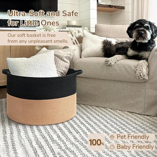 Miniatura 6 de INDRESSME Cesta de Cuerda de Algodón XXXLarge Tejida para Bebé Cesta de Ropa Sucia Cestas de Mantas Cestas de Juguetes con Asa Edredones Cojines