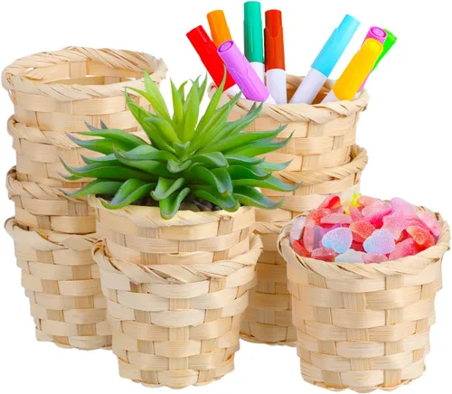 Miniatura 10 de Zerodeko Juego de 10 mini cestas de almacenamiento tejidas de 3 x 3 x 2.36 pulgadas, contenedores portátiles de bambú para arreglos de frutas