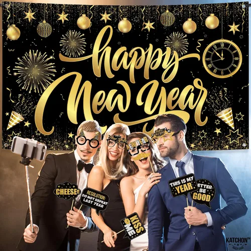 Miniatura 6 de KatchOn, Suministros para fiesta de Año Nuevo 2026 – Paquete de 32 Cartel de Feliz Año Nuevo, accesorios de cabina de fotos de NYE