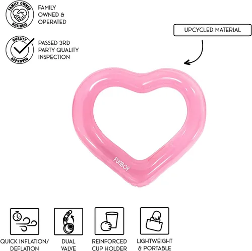 Miniatura 2 de FUNBOY Flotador de tubo gigante de 40 pulgadas con forma de corazón hecho de materiales 2 veces más gruesos Rosa