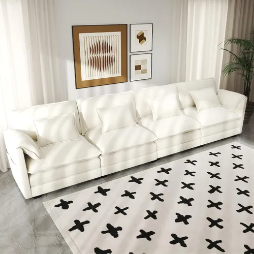 Real Relax 145'' Sofá seccional modular, sofá convertible de 4 plazas con chenilla, 8 almohadas y 2 reposabrazos para sala de estar, oficina y