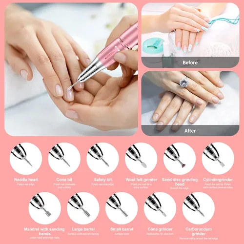 Miniatura 2 de Taladro de uñas eléctrico recargable de 35000 rpm, kit profesional portátil para acrílico, uñas de gel, manicura y pedicura, herramientas