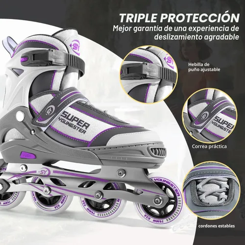 Miniatura 6 de SUPER YOUNGSTER Patín en línea ajustable para mujer, patines de ruedas para mujeres adultas Morado