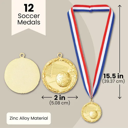 Miniatura 4 de Juvale Paquete de 12 medallas de premio para adultos, trofeos de participación en equipo con cinta de rayas rojas, blancas y azules, recuerdos