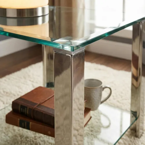 Miniatura 9 de Cortesi Home Melissa - Mesa auxiliar de cristal con doble estante, 20 pulgadas, color plateado