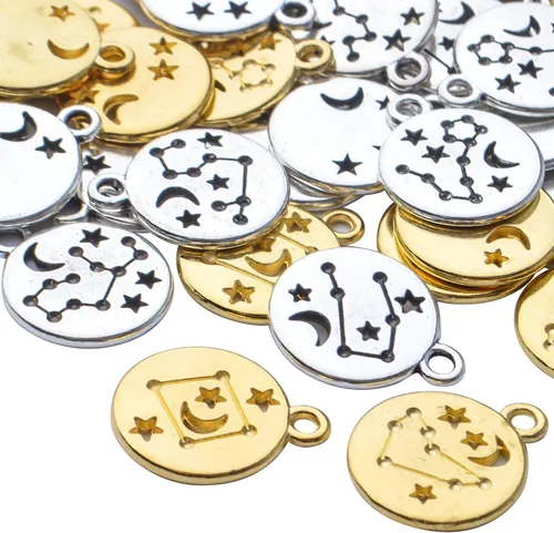 Miniatura 4 de Dijes redondos del signo del zodiaco, con doce constelaciones, dijes de aleación del zodiaco, dijes de doble cara para joyería, aretes, pulseras