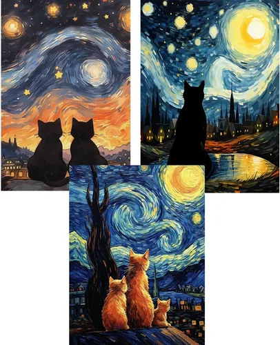 Miniatura 21 de VeGuude Kits de Pintura de Diamantes para Adultos, Paquete de 6 Kits de Arte de Diamantes Noche Estrellada de Van Gogh, Manualidades DIY de Taladro
