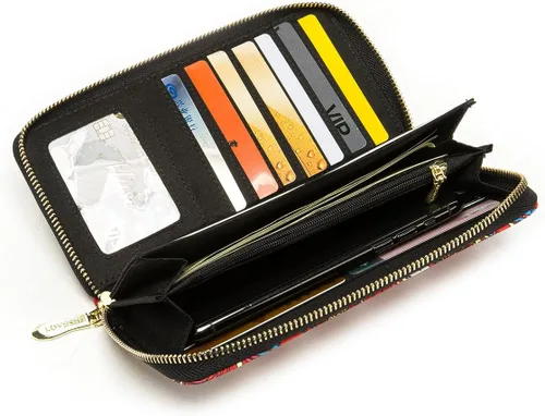 Miniatura 203 de Cartera de mano para mujer, estilo bohemio, con RFID, elegante, espaciosa con correa para viajes, capacidad para tarjetas, teléfono, dinero