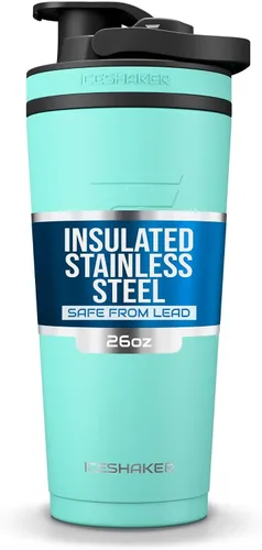 Miniatura 10 de Ice Shaker Botella Agitadora de Acero Inoxidable 26 oz, Negro/Blanco Se Mantiene Fría por Más de 30 Horas Vaso Aislado con Agitador de Rosca