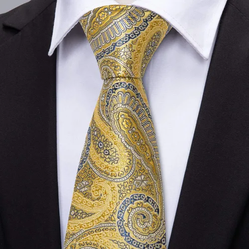 Miniatura 128 de Barry.Wang - Juego de corbata de seda para hombre, diseño de cachemira, pañuelo y gemelos de bolsillo