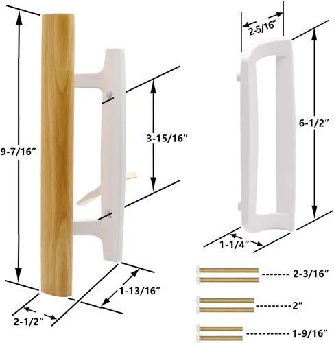 Miniatura 2 de Juego de reemplazo de manija de puerta corredera de patio de vidrio con manijas interiores de madera de roble y tirador exterior de zinc fundido a