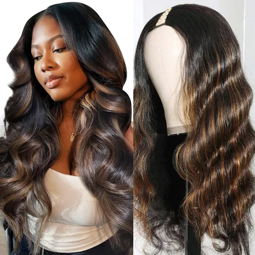 Miniatura 25 de Pelucas con camino en V ondulada de cabello humano virgen brasileño para mujeres negras; mejora de pelucas con camino en U, sin pegamento, con clip