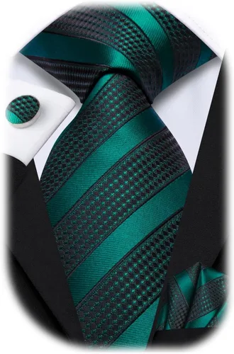 Miniatura 49 de Hi-Tie Corbatas de seda para hombre, diseño de cachemira a rayas, con bolsillo, gemelos cuadrados, conjunto formal de negocios