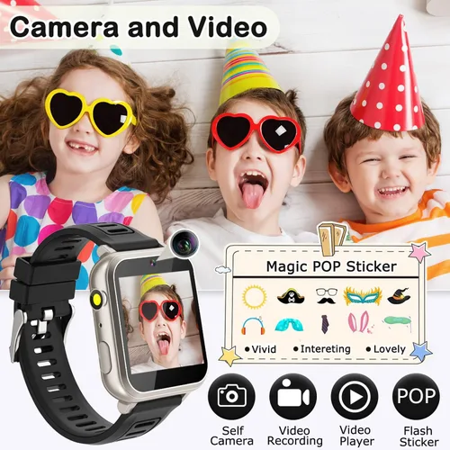 Miniatura 4 de Reloj inteligente para niños con 24 juegos de rompecabezas, pantalla táctil HD, cámara de video, reproductor de música, podómetro, alarma