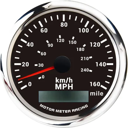 Miniatura 20 de MOTOR METER RACING Serie Pro W 85mm 3-3/8" Velocímetro GPS digital Odómetro 193 km/h Esfera negra LED blanco Impermeable para coche, camión, barco
