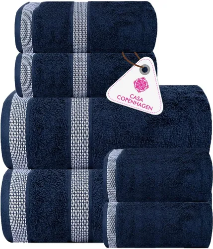 Miniatura 20 de CASA COPENHAGEN Solitaire 6Pcs 100% Egyptian Cotton Large Designer Towels Gift Set- Dusty Blue, 600GSM, 2Bath 2Hand 2Washcloths, Bath Towels for