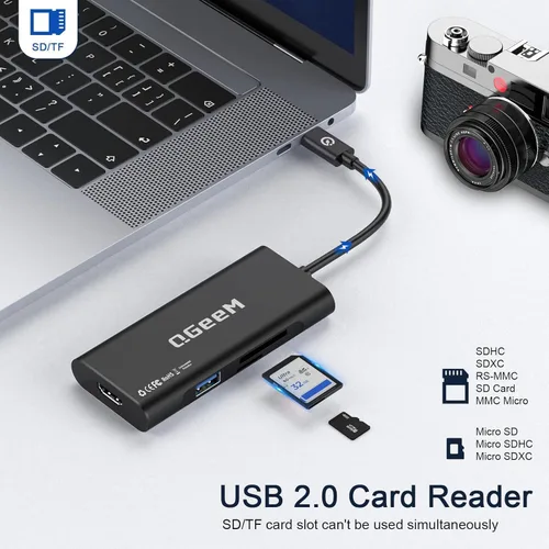 Miniatura 6 de USB C Hub, Adaptador QGeeM de USB 4k a HDMI, Dongle USB-C 7 en 1 con 100W PD, USB 3.0, Lector de Tarjetas, Compatible con MacBook, iPhone 15/17