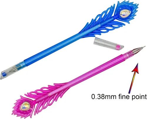 Miniatura 2 de 12 bolígrafos coloridos de plumas de pavo real, bolígrafos de gel de colores con puntas de cabeza de diamante, 24 repuestos, tinta brillante