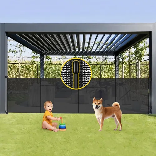 Miniatura 19 de Puertas retráctiles reforzadas para bebés de 42" de alto x 100" extra anchas para entradas de puertas, puerta extra alta para mascotas con barras
