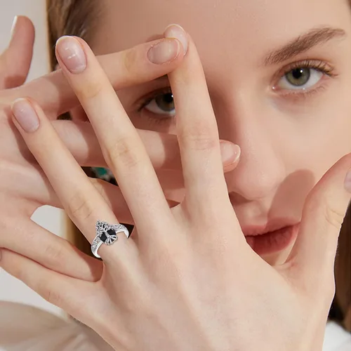Miniatura 3 de YFN Anillo de turmalina negra de plata de ley, anillos de cristal negro, joyería curativa, protección espiritual, regalos para mujeres y niñas
