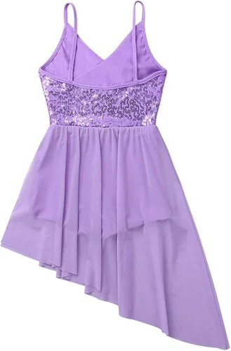 Miniatura 4 de inlzdz - Vestido de baile con cuello en V con falda irregular de alta y baja para niñas