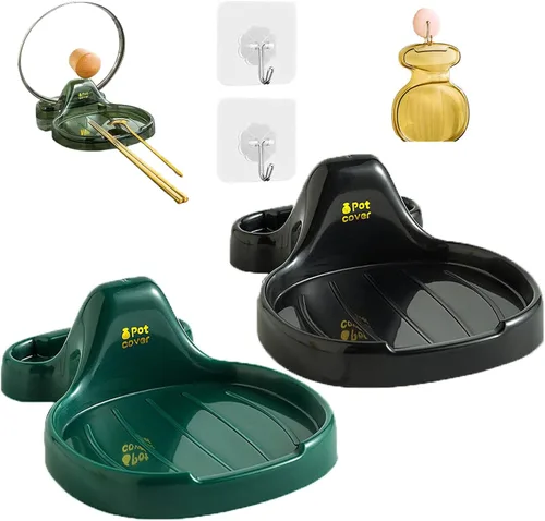 Espátula de cocina multifunción, soporte versátil para cucharón de tapa de olla, soporte para cuchara de cocina resistente al calor, soporte negro