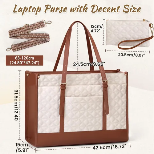 Miniatura 5 de IGOLUMON Bolsa para Laptop para Mujeres de 15.6 Pulgadas de Cuero Vegano Bolsa de Trabajo Tipo Tote Acolchada Maletín para Mujeres Bolsas de Laptop