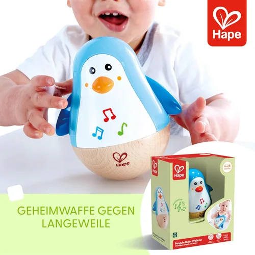 Miniatura 4 de Hape Pingüino Musical Tamborante Pingüino Melodioso Colorido y Tamborante, Juguete Roly Poly para Niños de 6 Meses+, Multicolor, 5' x 2' (E0331)