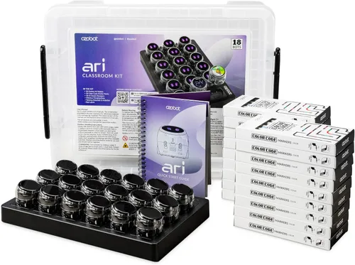 Miniatura 10 de Ozobot Kit de aula Ari (12 bots) Robot de aprendizaje interactivo con pantalla táctil, sensor ToF, acelerómetro, giroscopio e integración de IA