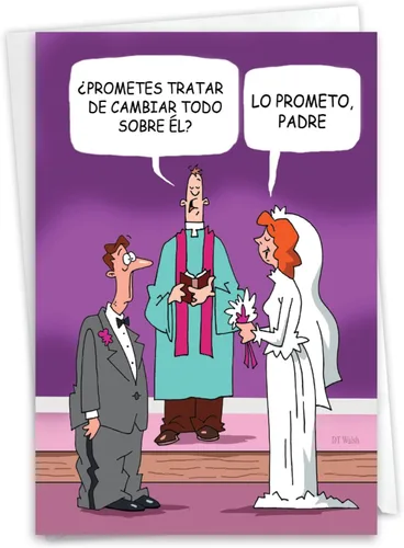 NobleWorks Divertida tarjeta de felicitación de boda española con sobre de 5 x 7 pulgadas (1 tarjeta), felicitaciones, gracias cambiar todo