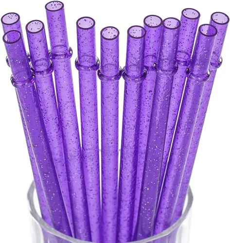 Miniatura 20 de Dakoufish Sin BPA 12 Piezas Pajitas Reutilizables de Plástico Transparente con Purpurina de 11 Pulgadas Más un Cepillo de Limpieza