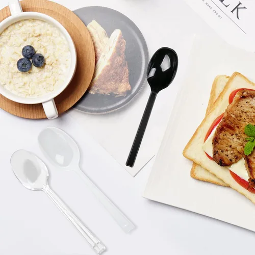 Miniatura 5 de Cucharas de plástico envueltas individualmente, 100 cucharas desechables resistentes a granel, ideales para fiestas, restaurantes, viajes y comida