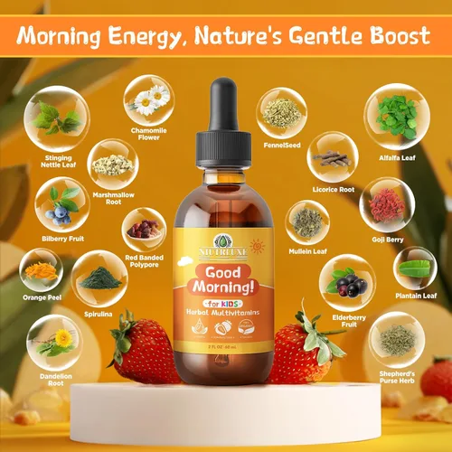 Miniatura 4 de Natural Kids Herbal Morning Drops – Verdes líquidos diarios + mezcla de superalimentos antioxidantes con saúco, espirulina, goji y arándano, suave