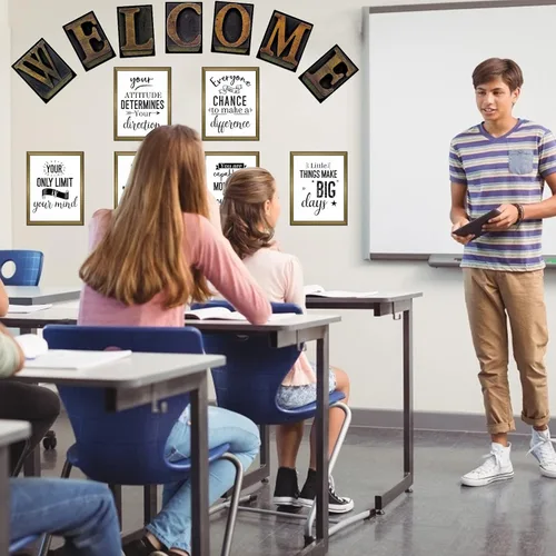 Miniatura 8 de Decoraciones para el aula, 13 pósteres de tablón de anuncios motivacionales industriales elegantes para decoración de aula, póster laminado de Blanco