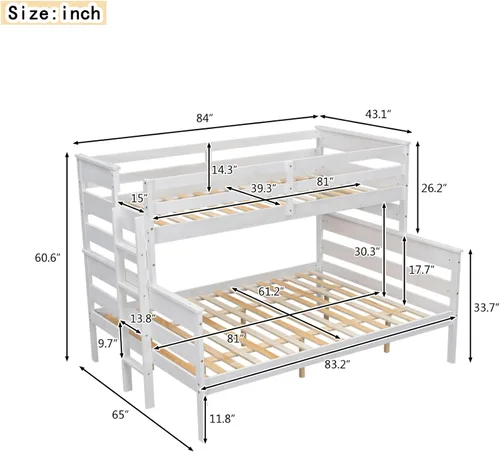 Miniatura 2 de Litera individual XL sobre Queen, se puede dividir en cama tipo loft junior y plataforma Queen con cabecera y estribo para niños, niñas y adultos