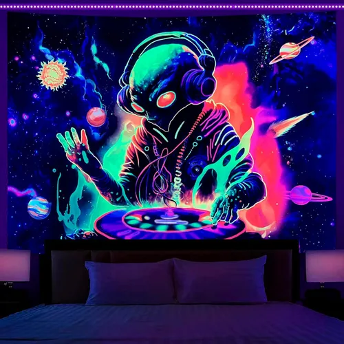 Miniatura 9 de OSVINO Blacklight - Tapiz de castillo de Halloween, 59 x 51 pulgadas, calabazas, murciélagos, cruces, telón de fondo, dormitorio, estético, hippie