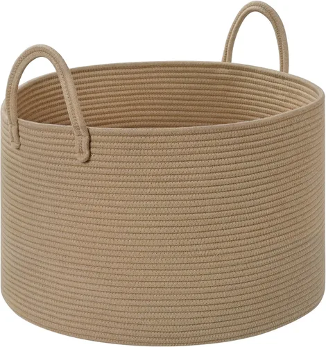 Miniatura 14 de Cesta de lavandería para organizar, cestas grandes de lavandería de 52 litros, cesta de manta tejida de cuerda de algodón, cesta de lavandería