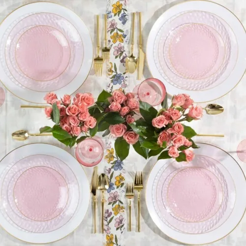 Miniatura 2 de Blue Sky Platos orgánicos martillados con borde de oro rosa – 10 unidades, 9 pulgadas Plástico desechable redondo, diseño elegante para fiestas