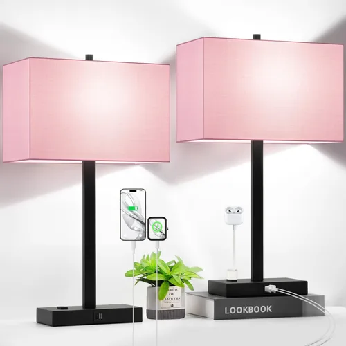 Miniatura 19 de Lynnoland Juego de 2 lámparas de noche de 21 pulgadas con tomas USB A+C y CA, control táctil, regulables de 3 vías, para dormitorio, sala de estar