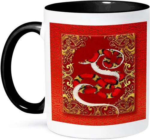 Miniatura 12 de 3dRose (mug_101845_4) Año del zodiaco chino Año de la serpiente Año Nuevo chino rojo, dorado y negro - Taza negra de dos tonos, 11 oz