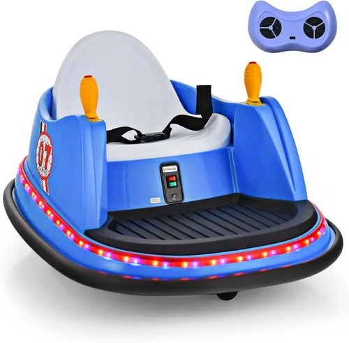 HONEY JOY Coche de parachoques para niños pequeños de 12 V, funciona con batería, joysticks duales, luz LED intermitente y giro de 360 grados,