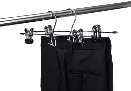 Miniatura 4 de 6 perchas de calidad para pantalones resistentes para falda/colgador de metal, clips ajustables extra anchos, multiapilables, para añadir