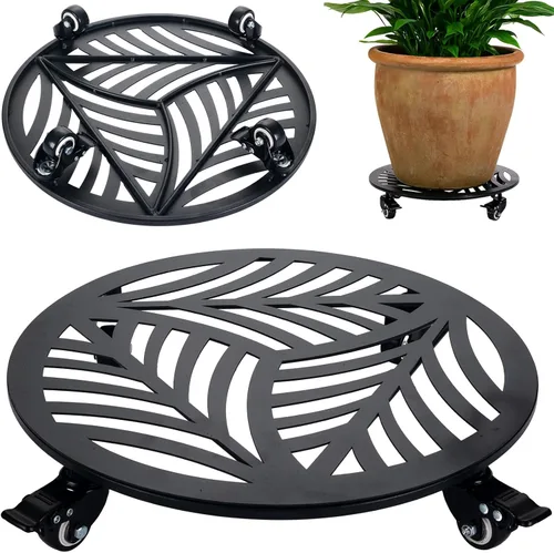 Miniatura 11 de 1 paquete de 30 cm de gran organizador de plantas de metal con 3 ruedas de PU metálicas, soporte rodante para plantas con ruedas para interiores