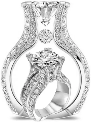 Miniatura 3 de Anillo de plata de ley 925 para mujer, topacio blanco, circonita cúbica, diamante, elegante, eternidad, compromiso, boda, talla 6-10