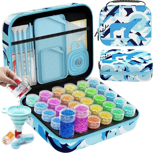Miniatura 35 de ARTDOT Contenedor de almacenamiento de 30 ranuras para kits de arte de diamantes para adultos, cajas de almacenamiento portátiles de cuentas
