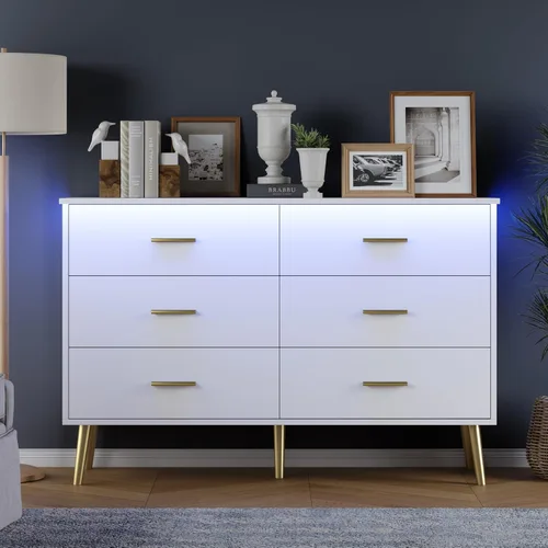Miniatura 4 de Cómoda blanca para dormitorio, aparadores y cajoneras para almacenamiento de ropa, cómoda de madera para armario con 6 cajones, organizador de ropa
