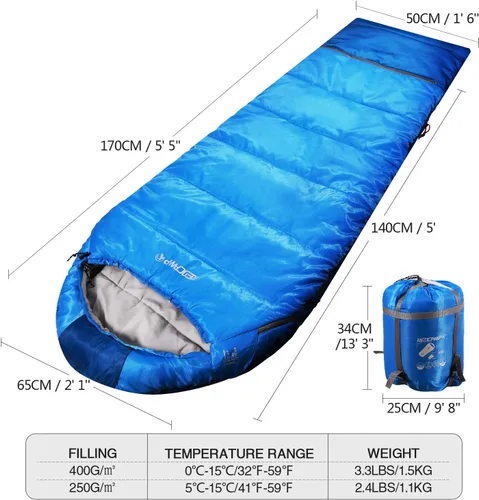 Miniatura 3 de REDCAMP - Saco de dormir para niños tipo momia para acampada, saco de dormir de 3 estaciones para clima frío, para niños, niñas y adolescentes, Azul